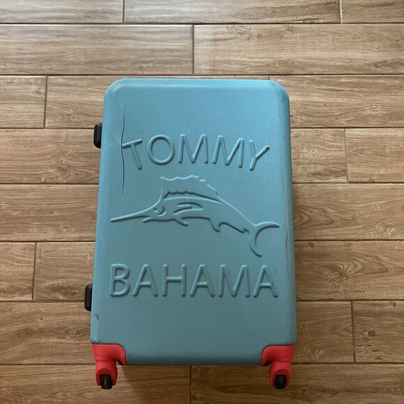 Tommy Bahama Teal & Pink Rolling Luggage Hardshell Wheeled 22"x9”x14 Crack Shell - Picture 1 of 12